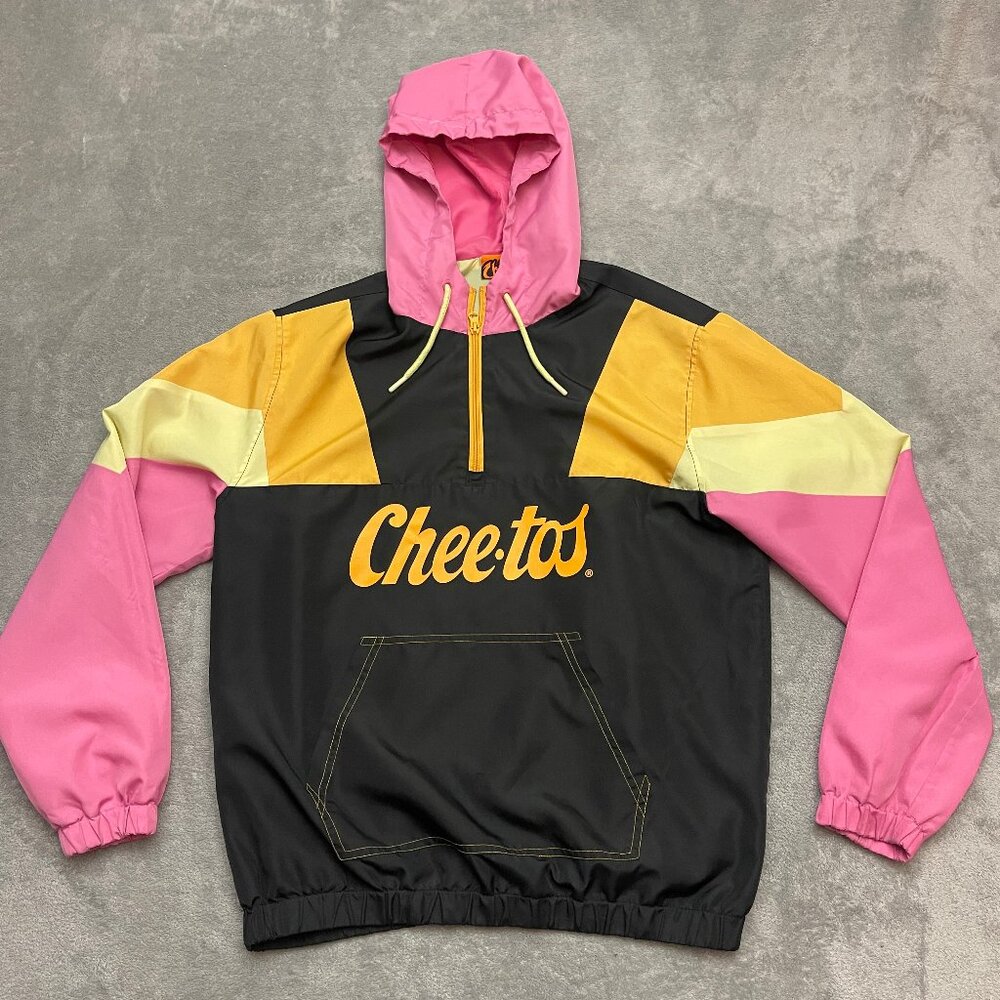Cheetos Men’s Windbreaker Jacket Small Black Quarter Zip Hooded Chester Cheetah